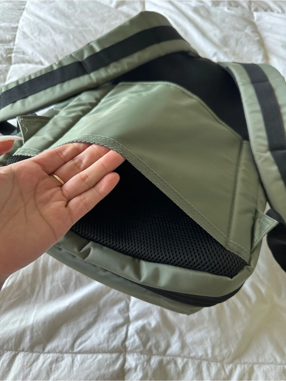 DUCHAMP London Expandable Carry On Travel Backpack suitcase USB in THYME